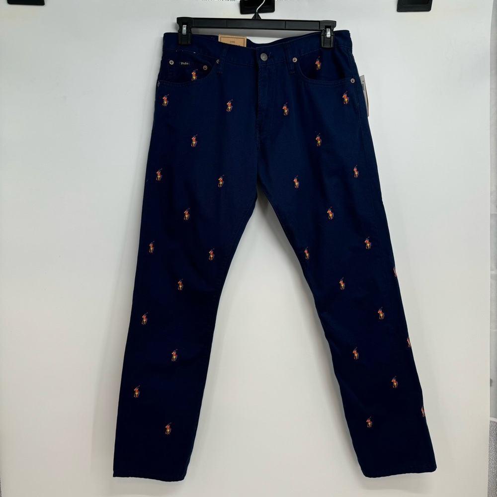 NEW Polo Ralph Lauren Sullivan Slim All Over Multi Pony Pants Blue Mens Sz 32x32 - Picture 4 of 16